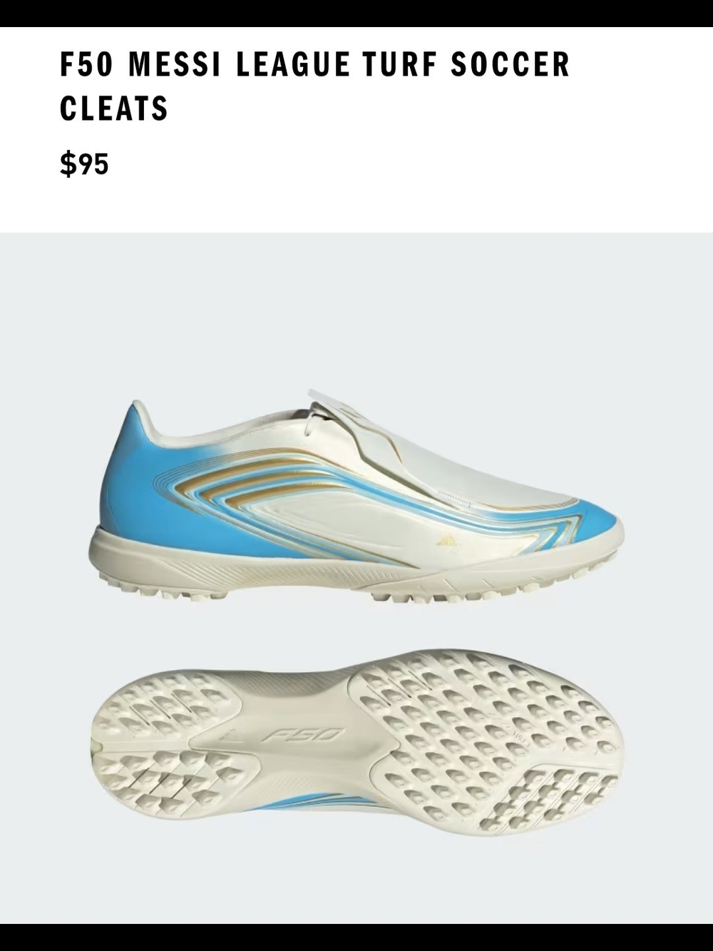 Adidas F50 Messi League Turf Soccer Cleats - White / Light Blue